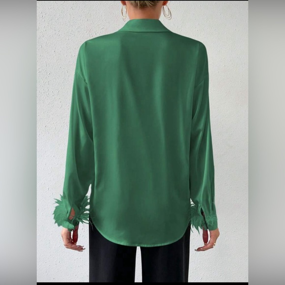 L.I.F.E. Luxurious Spliced Faux Feather Party Silky Blouse L💚New with Tags Prom - Picture 4 of 13